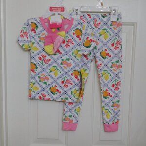 NWT 2pc Penelope Mack Fruit & Flowers Bamboo Pants Pajamas W/Socks sz 3t